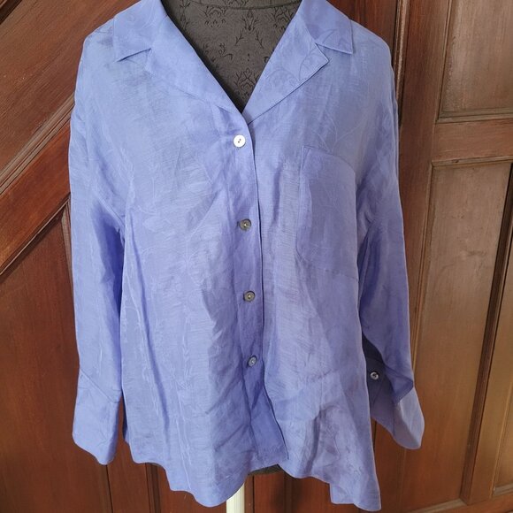 Chicos Size 3 Light Purple Floral Jacquard Button-Front Linen Silk Blouse Xl - Picture 1 of 5